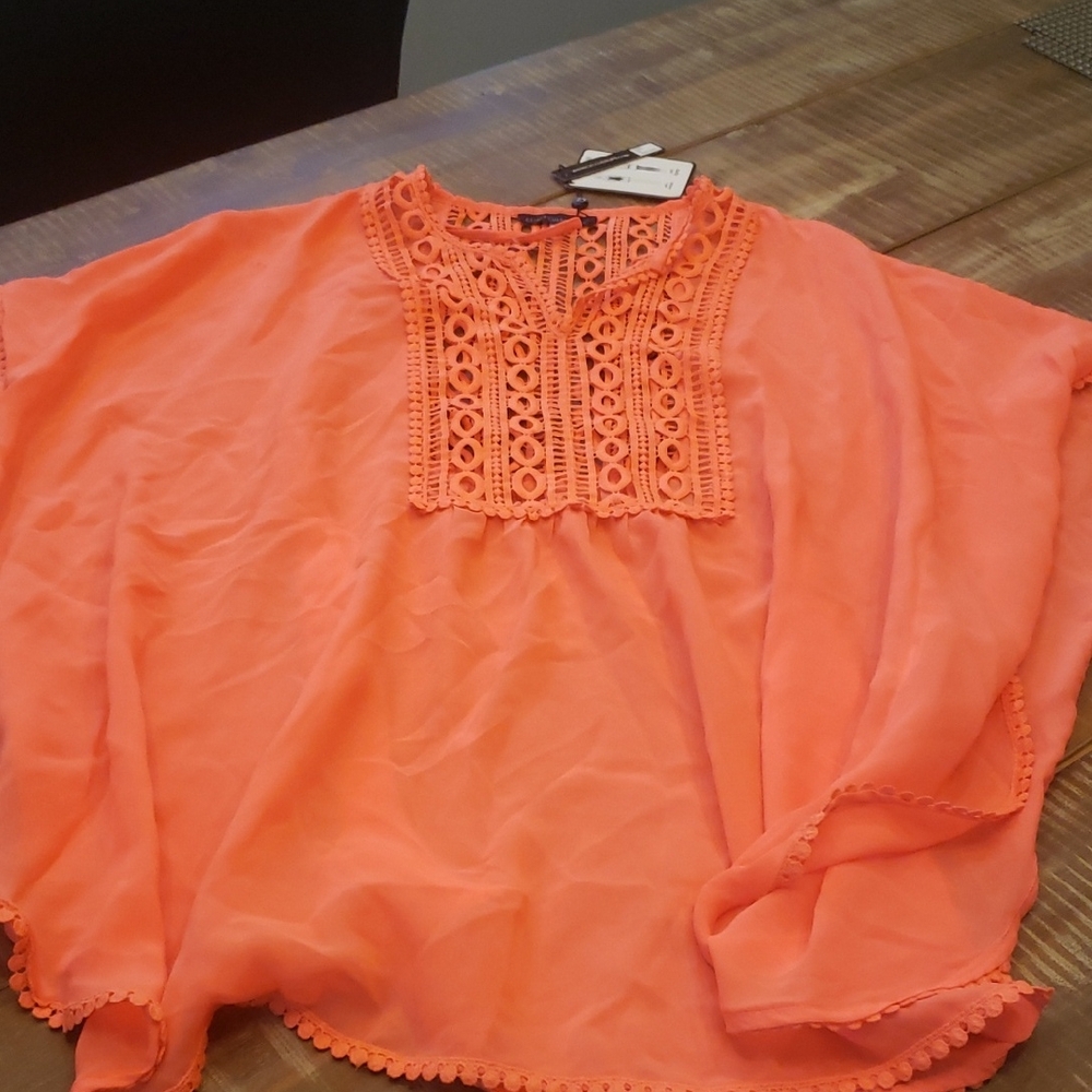 Orange Lace Detail Women's Top